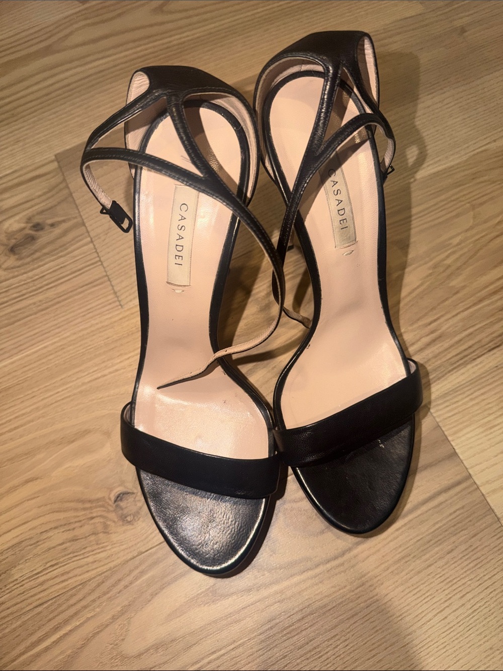 Casadei Black Strappy Leather Heels